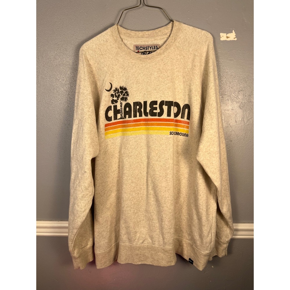 TECHSTYLES Charleston Sweatshirt Retro Graphic Mens XL Oatmeal Vintage Style